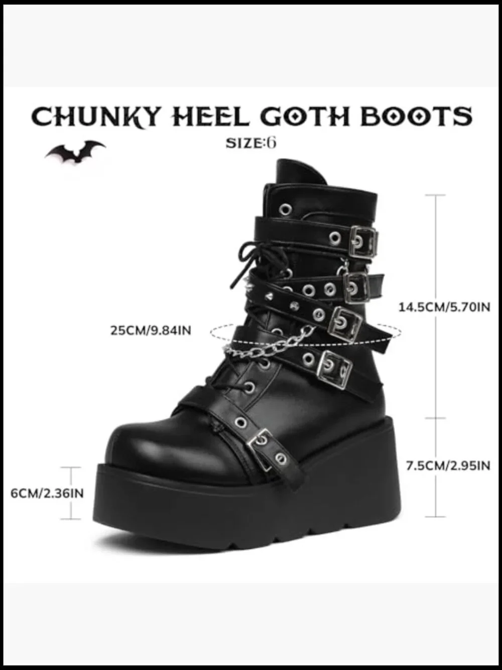 Gothic Platform Ankle Boot Side Zip Round Toe Wedge Buckle Combat Rave Chunky - Picture 6 of 7